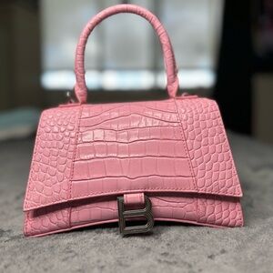 Pink Crocodile Embossed Handbag